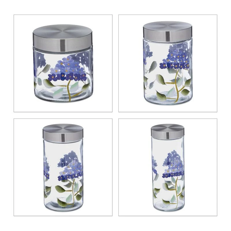Bocaux En Verre Lot De 4 Motif Floral 9 Bocaux En Verre Lot De 4 Motif Floral – Image 7