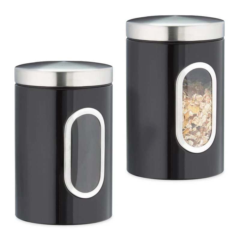 2x Bocaux En Métal Avec Fenêtre Noire 3 2x Bocaux En Métal Avec Fenêtre Noire