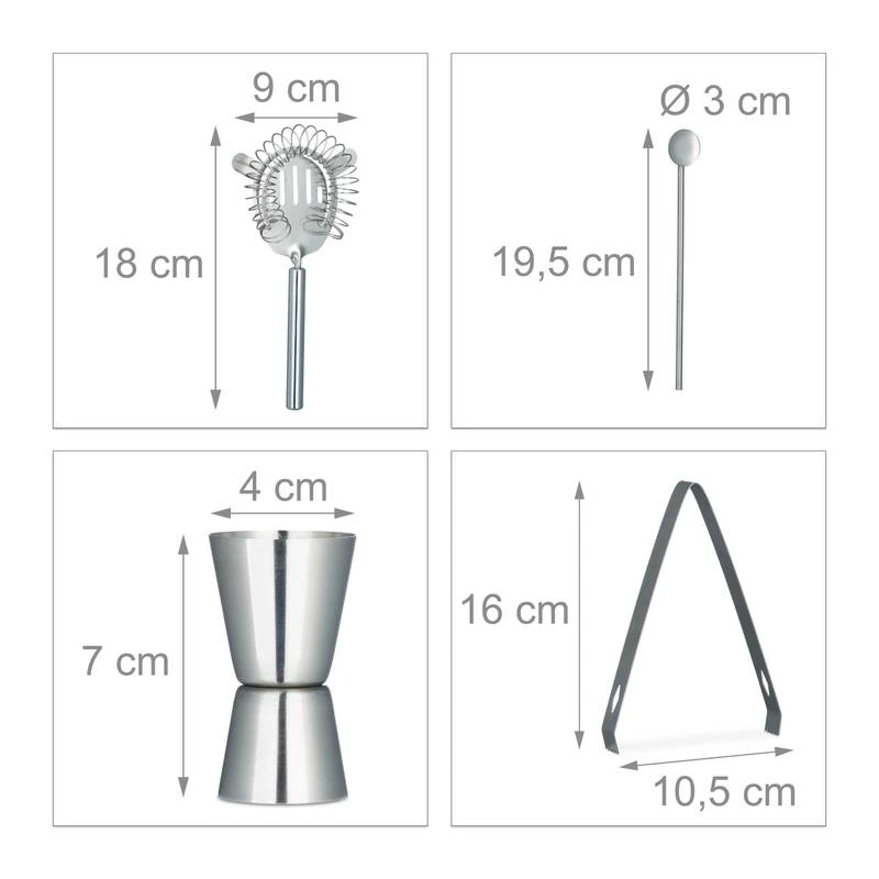 Lot De 4 Kits Cocktail 5 Pièces Inox Bar 12 Lot De 4 Kits Cocktail 5 Pièces Inox Bar – Image 10