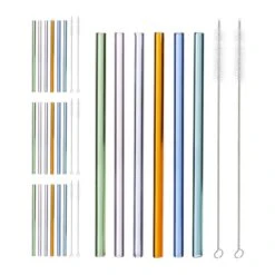 Lot De 24 Pailles En Verre Multicolores