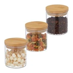 Lot De 3 Bocaux En Verre 500ml Couvercle
