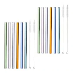 Lot De 12 Pailles En Verre Multicolores