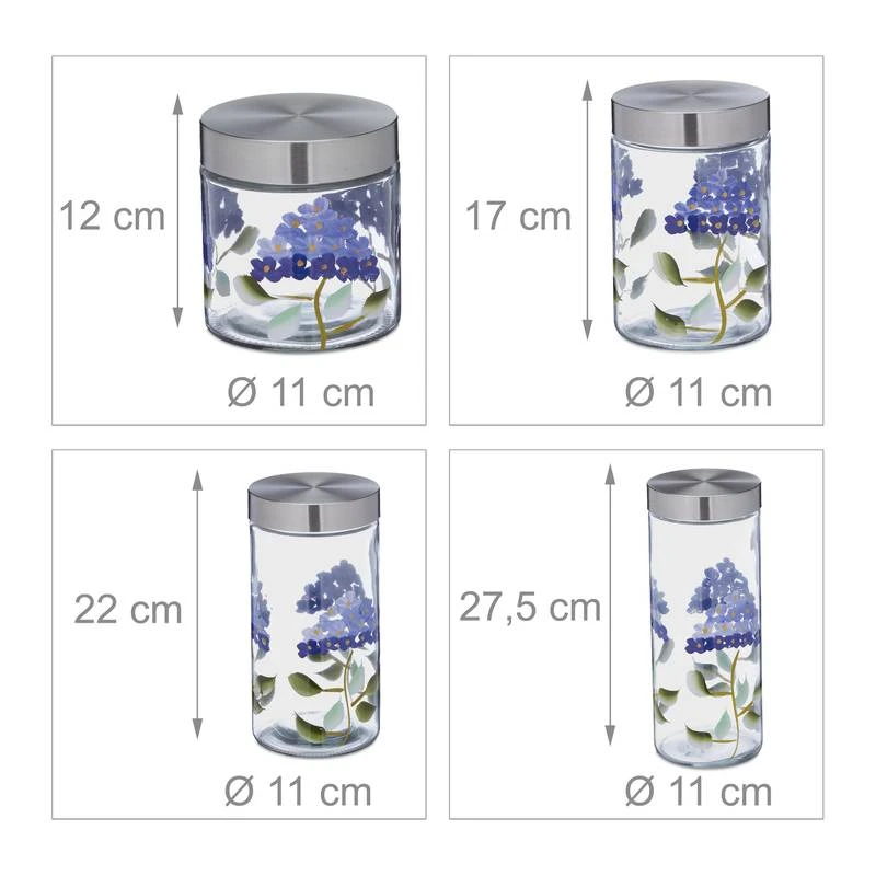 Bocaux En Verre Lot De 4 Motif Floral 10 Bocaux En Verre Lot De 4 Motif Floral – Image 8