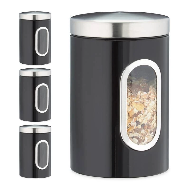 4x Bocaux En Métal Avec Fenêtre Noire 3 4x Bocaux En Métal Avec Fenêtre Noire